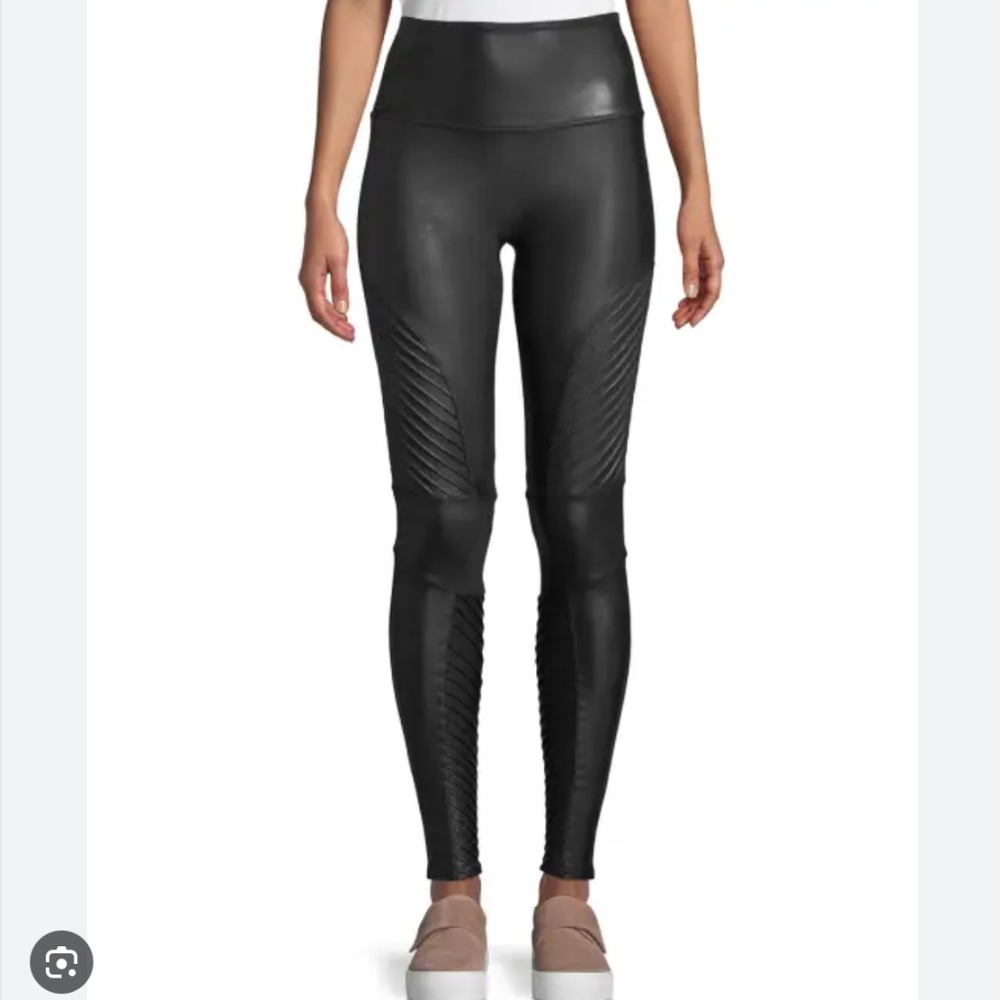SPANX Faux Leather Moto Leggings in Black, Wet Look